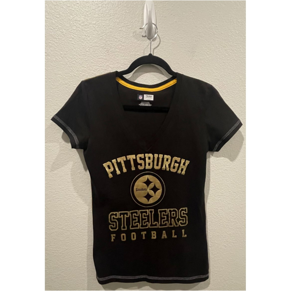 NFL Tops - NFL Pittsburgh Steelers Football Black Yellow Short Sleeve Top